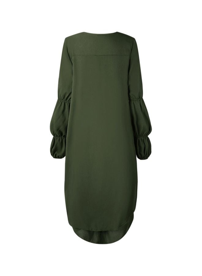 Ruffle Detail Solid Tunic Dark Green