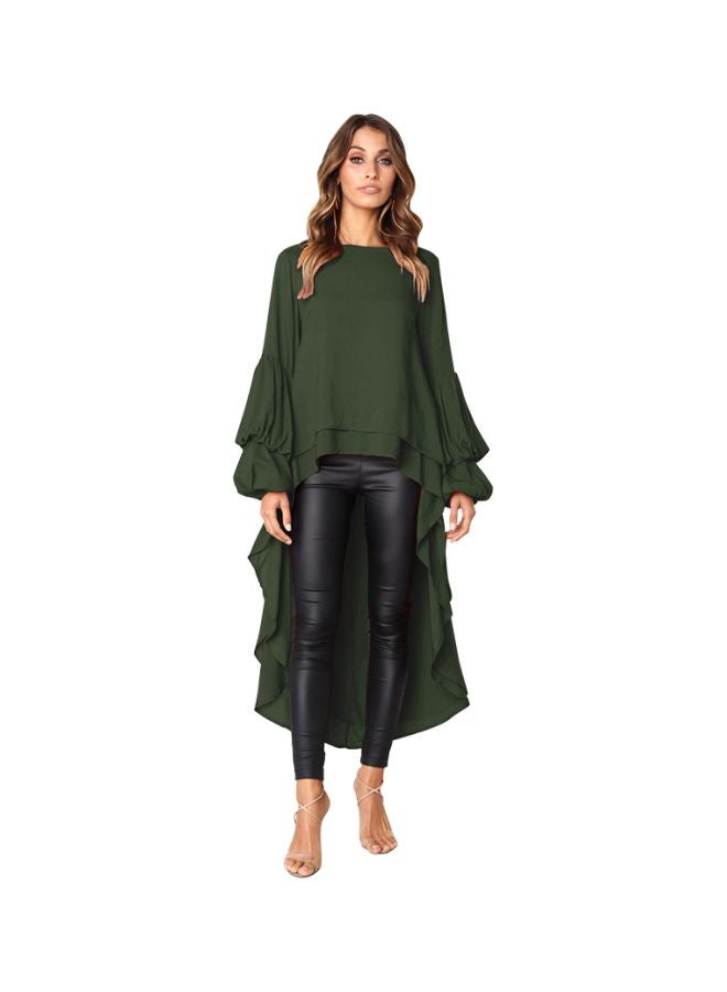 Ruffle Detail Solid Tunic Dark Green