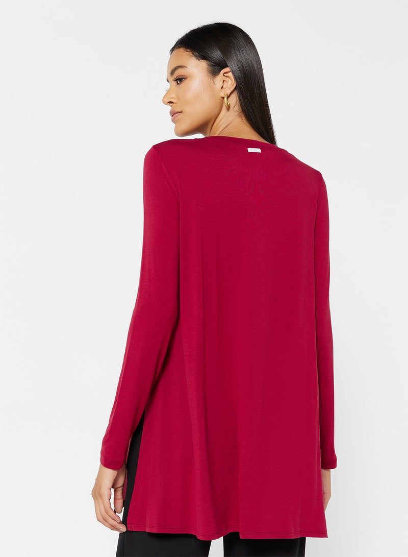 Long Sleeve Tunic Top Red