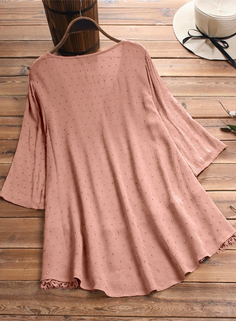 V-neck Dress Pure Color Simple Pink