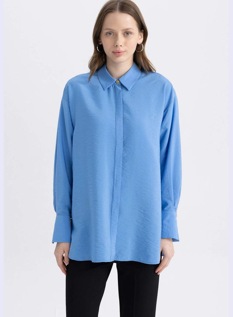 Woman Woven Long Sleeve Tunic