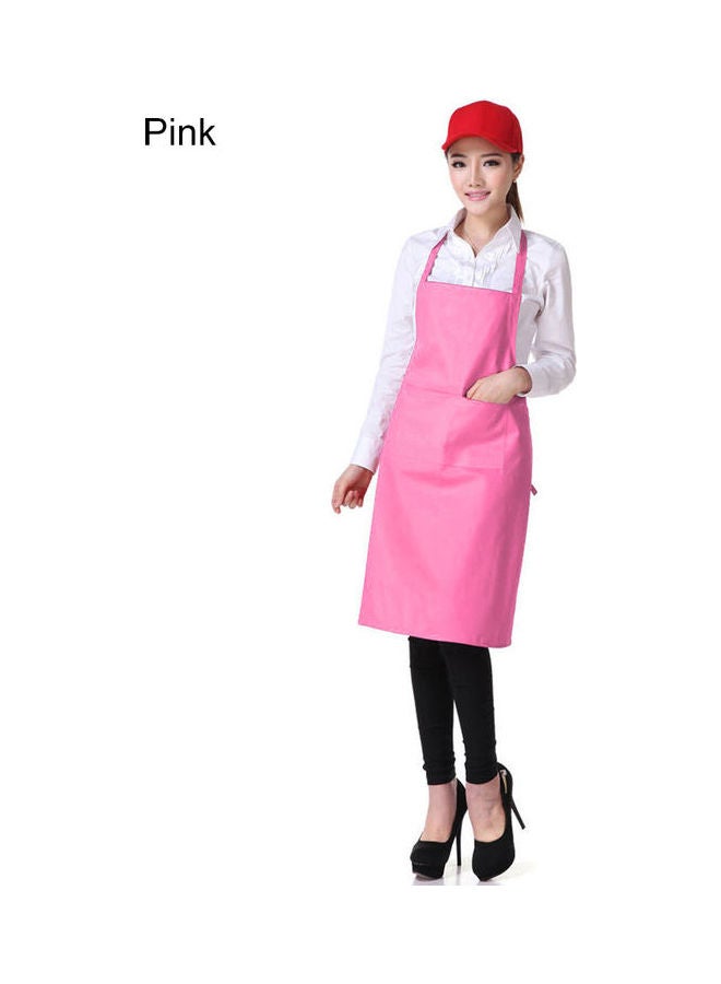 Solid Colour Back Self-Tie Kitchen Restaurant Cooking Bib Apron with Pocket Pink