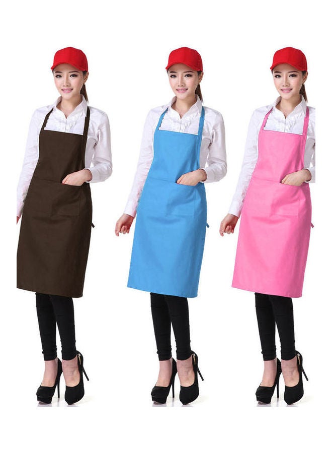 Solid Colour Back Self-Tie Kitchen Restaurant Cooking Bib Apron with Pocket Pink