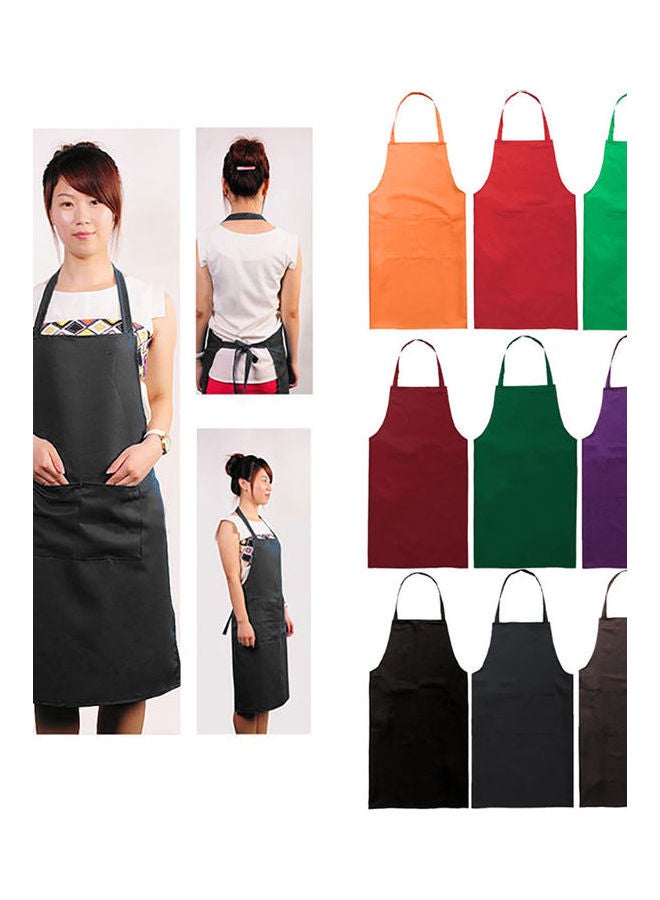 Solid Colour Back Self-Tie Kitchen Restaurant Cooking Bib Apron with Pocket Pink