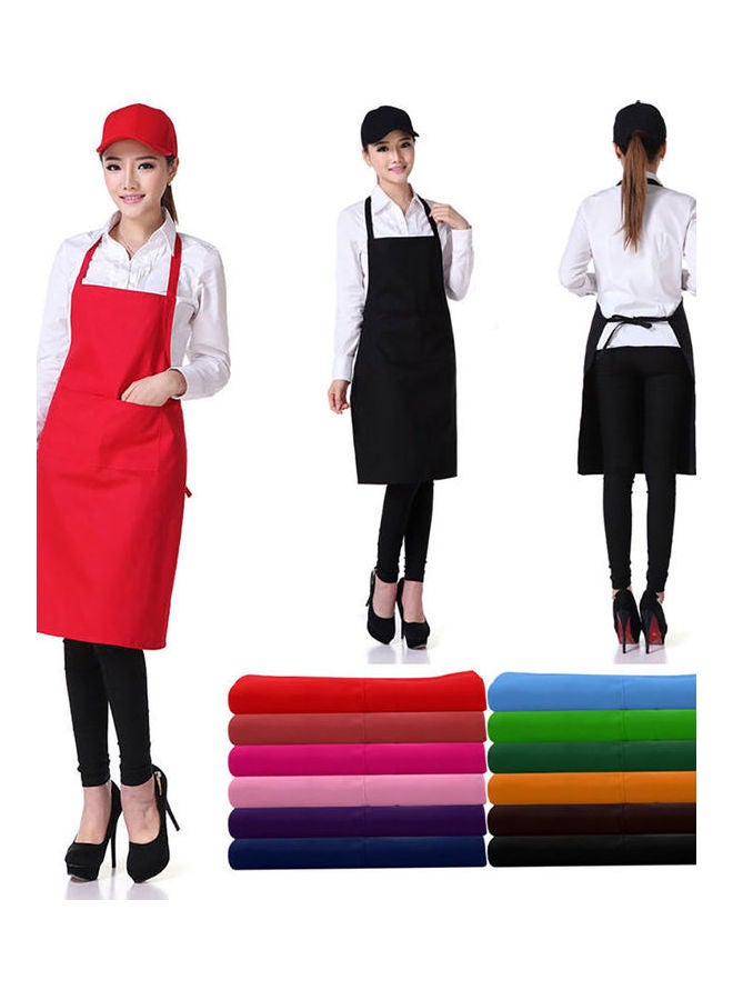 Solid Colour Back Self-Tie Kitchen Restaurant Cooking Bib Apron with Pocket Pink