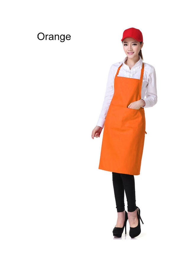 Solid Colour Back Self-Tie Kitchen Restaurant Cooking Bib Apron with Pocket Orange