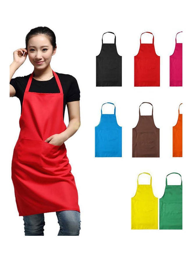 Solid Colour Back Self-Tie Kitchen Restaurant Cooking Bib Apron with Pocket Orange