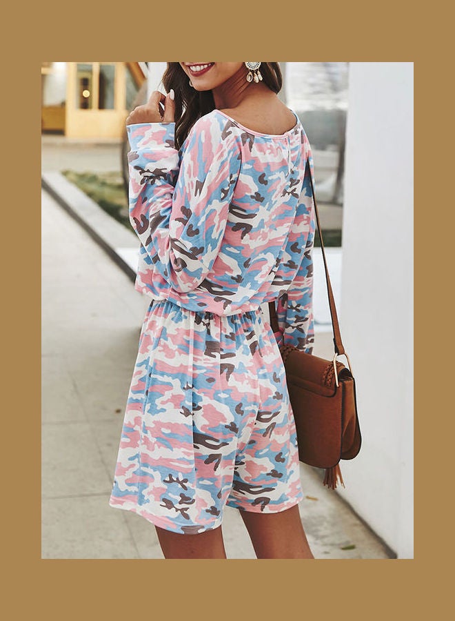 Camouflage Printed Drawstring Jumpsuit Pink/Blue/White