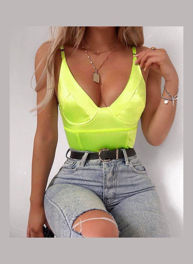 Solid V-Neck Backless Body Top Green