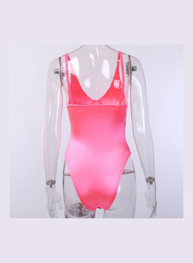 Solid Backless Bodysuit Pink