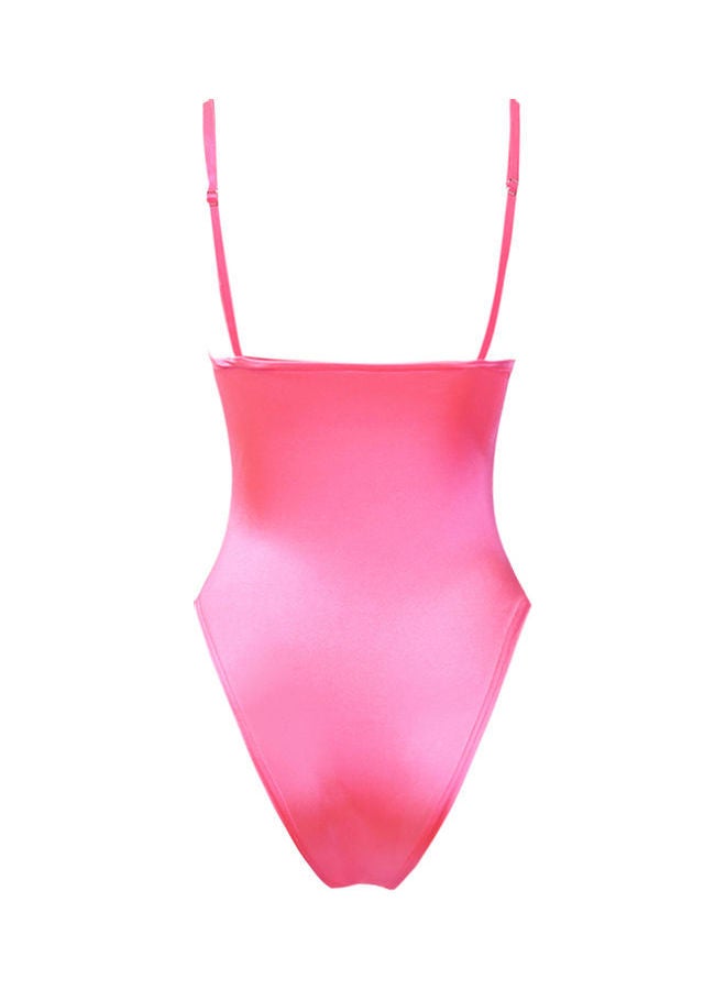 Solid Backless Bodysuit Pink