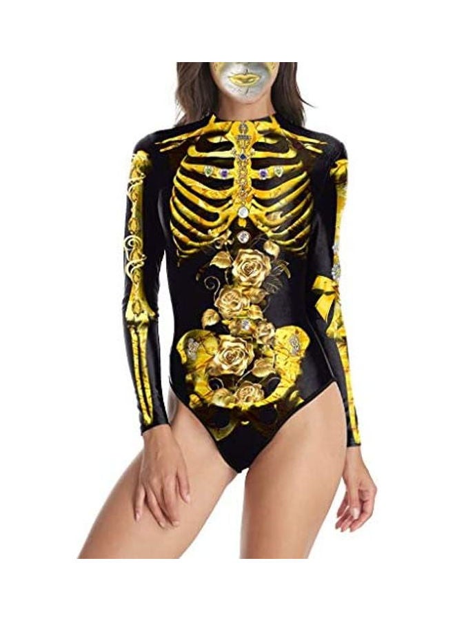 Women's Long Sleeve Zipper Bodysuit Black/Yellow