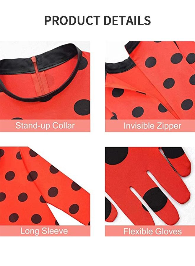 3PCS Miraculous Ladybug Costume Ladybug Cosplay Costume Kids Costume with Eye Mask ,Bag