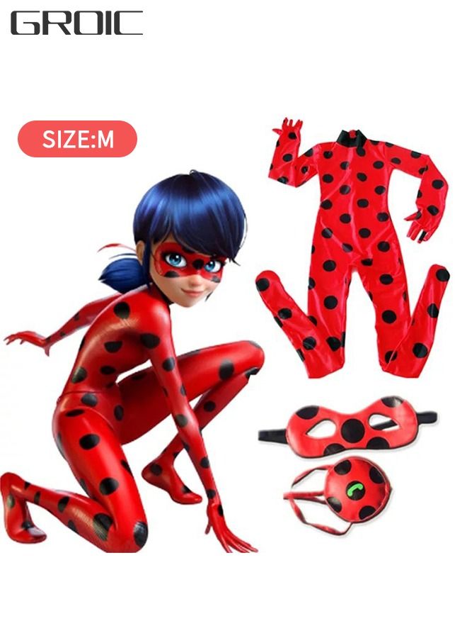 3PCS Miraculous Ladybug Costume Ladybug Cosplay Costume Kids Costume with Eye Mask ,Bag