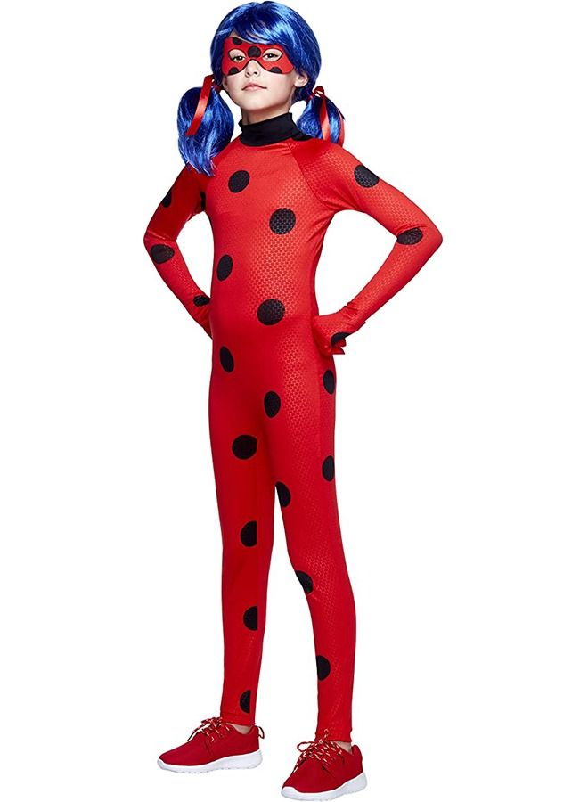 3PCS Miraculous Ladybug Costume Ladybug Cosplay Costume Kids Costume with Eye Mask ,Bag