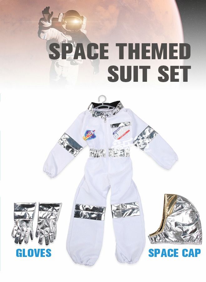 Astronaut Costume for Kids, White Space Suit Set with Helmet And Gloves, Astronaut Cosplay Set, Aviator Jumpsuit, Space Themed Party Costume