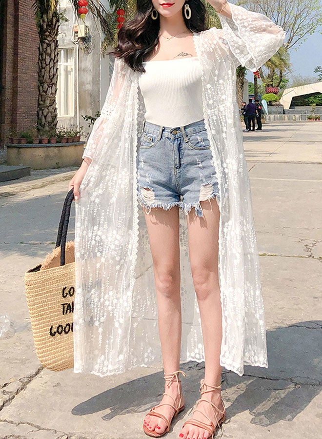 Loose Casual Long Sleeve Kimono White