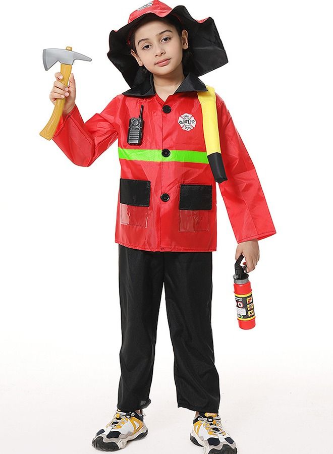 Fireman Costume Pretend Play Set Firefighter Costume for Kids Firechief Outfit for School Costumes, Costume Parties, Role Play with Complete Firefighter Accessories