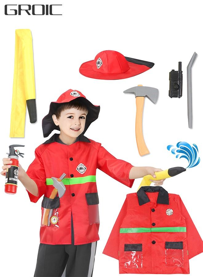 Fireman Costume Pretend Play Set Firefighter Costume for Kids Firechief Outfit for School Costumes, Costume Parties, Role Play with Complete Firefighter Accessories