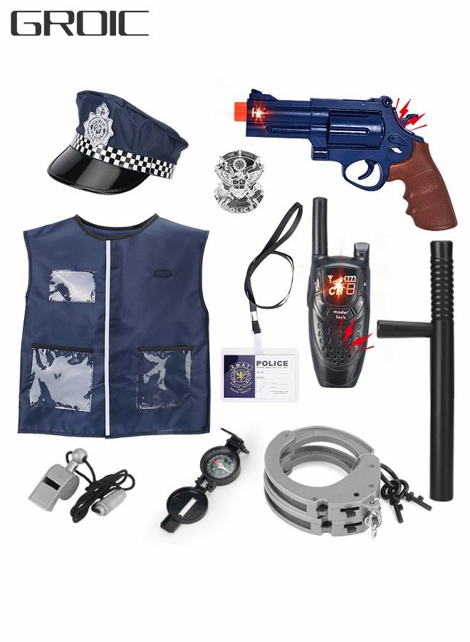 Police Costume Toys With Clothes Hat Handcuffs Baton For Kids Dress Up & Pretend Play