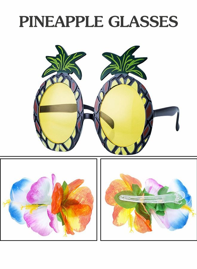 Hawaiian Grass Hula Skirt Costume Set Girl's Necklace Leis Garland Bracelets,Hawaiian Party Decoration,Hawaiian Hula Grass Skirt Sunglasses Leis Set