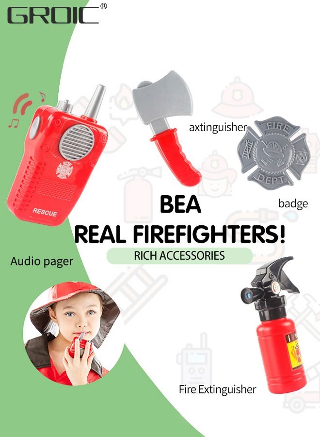 6 PCS Firefighter Costume Role Play Set, Kids Fireman Dress up with Red Fireman Hat and Vest Toy Tools, Fireman Career Outfit Pretend Role Play Toys, Party Educational Gift Toy Set