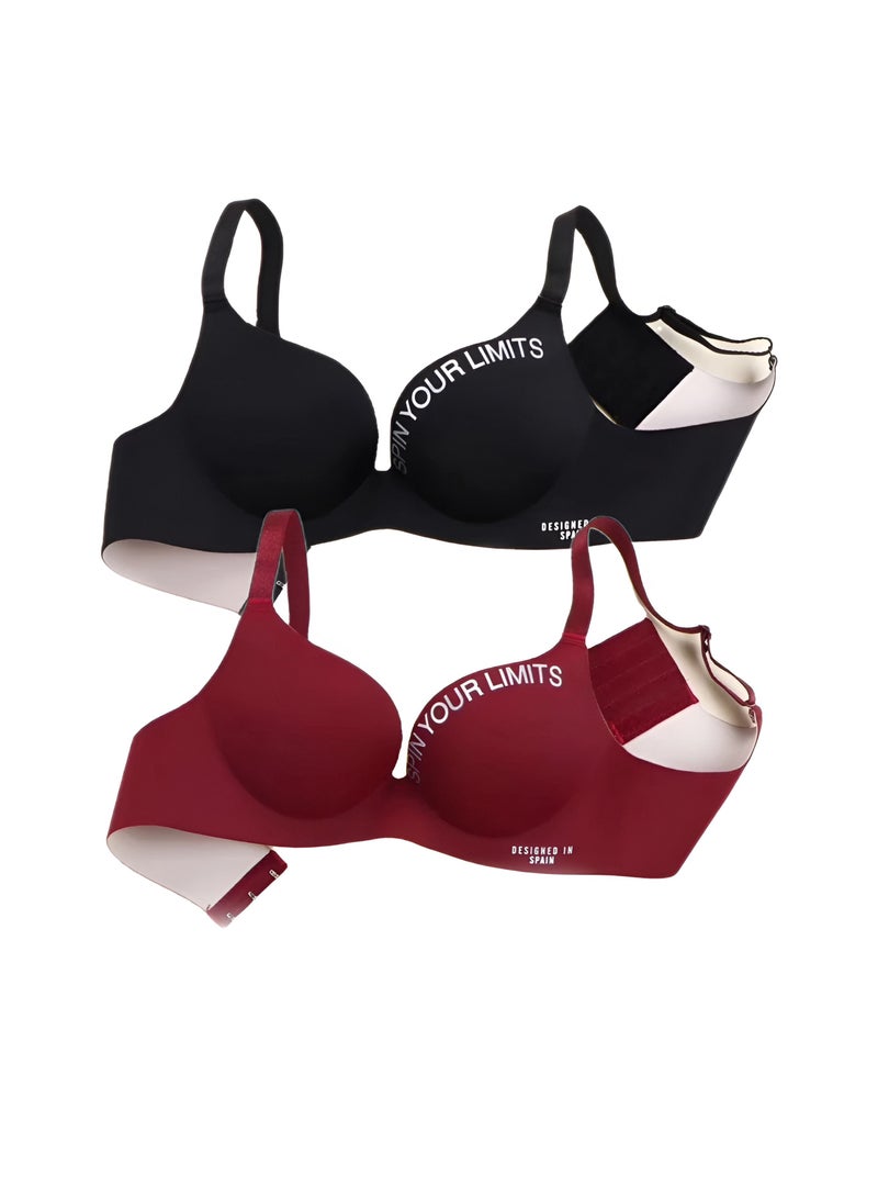 2-Pieces Ladies Seamless Wireless Push Up Bra