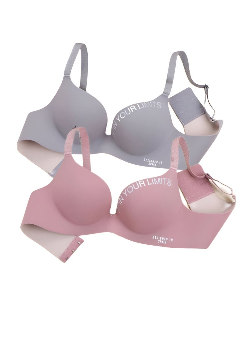 2-Pieces Ladies Seamless Wireless Push Up Bra