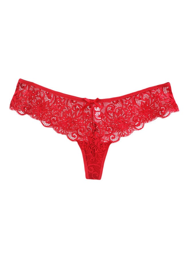 Low Waist Hollow-Out Lace Brief Red