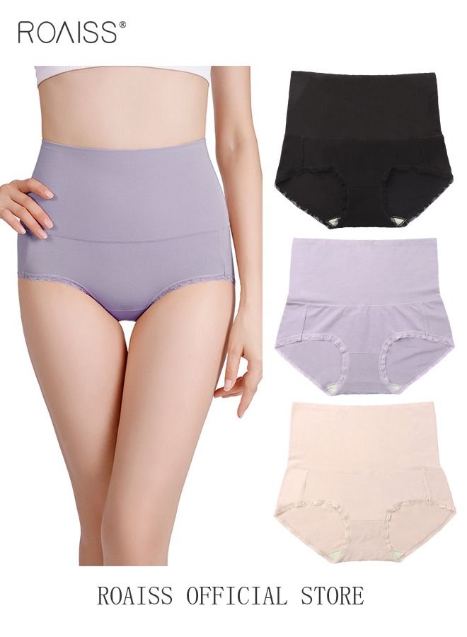 3 Piece of Women's Briefs Set 60S Modal Cotton Elastic High Waisted Antibacterial Underwear Comfortable Breathable