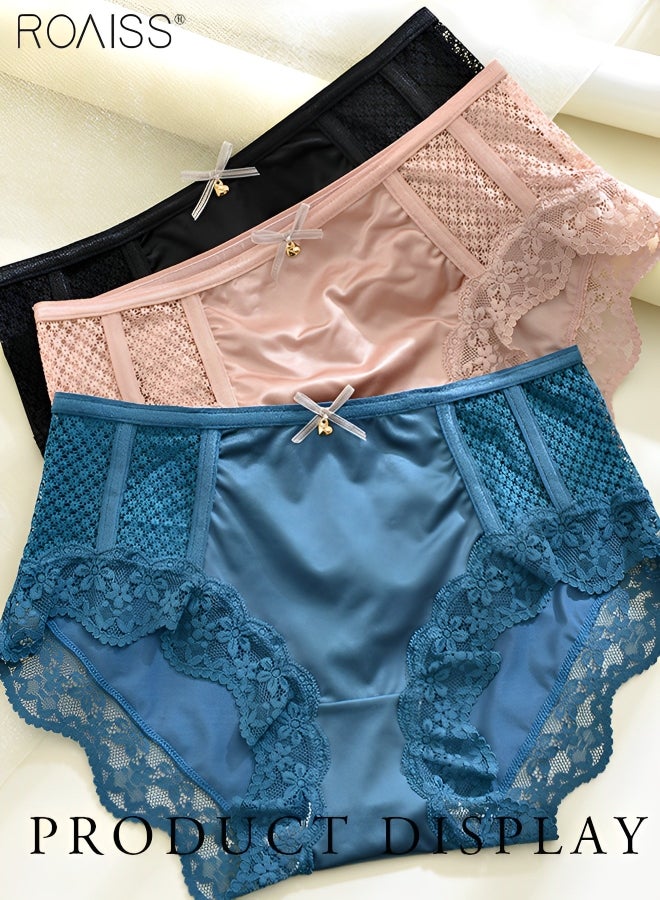 6-Piece Set Of Women's Lace Satin Underwear Ice Silk Mid Waist Elastic Fit Underpants