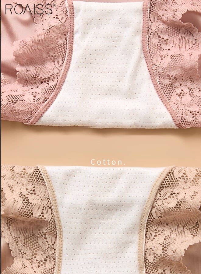 6-Piece Set Of Women's Lace Satin Underwear Ice Silk Mid Waist Elastic Fit Underpants