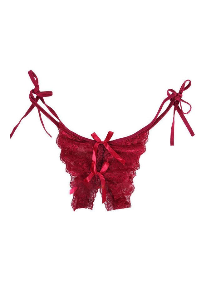 Women Lace Crotchless See Through Low Rise G-String Thong Briefs Underwear Wine Red