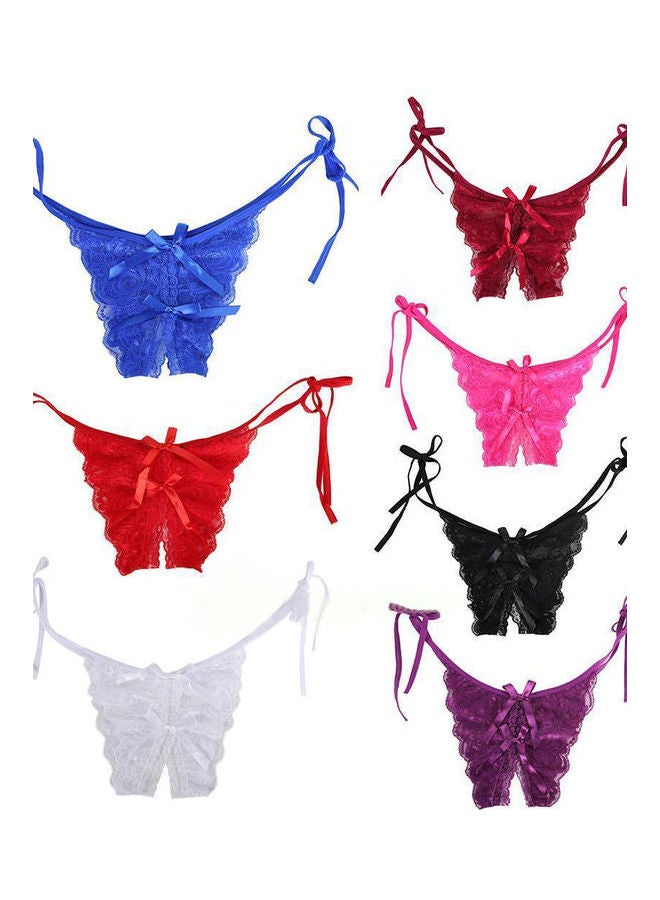 Women Lace Crotchless See Through Low Rise G-String Thong Briefs Underwear Wine Red