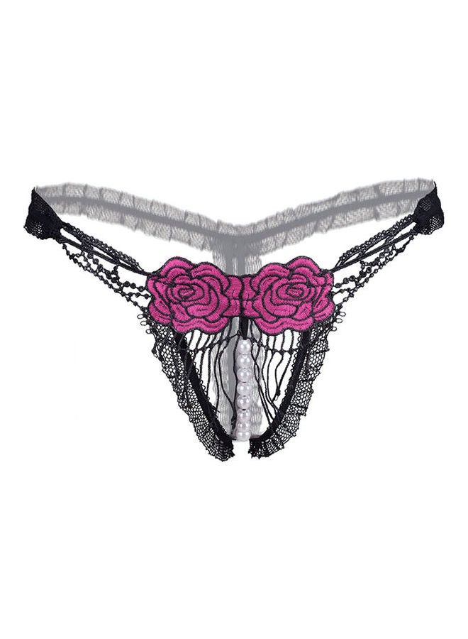 Women Hollow Embroidery Crotchless G-String Rose Red