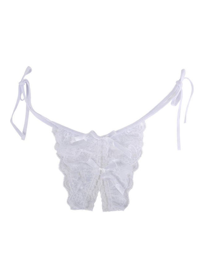 Women Lace Crotchless See Through Low Rise G-String Thong Briefs Underwear White