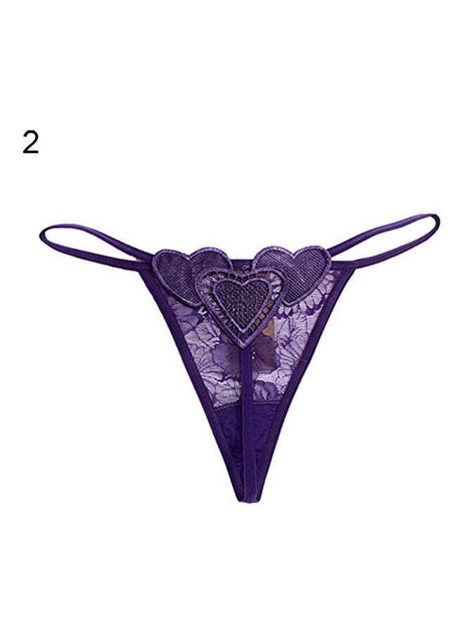 Women Love Heart Lace Hollow Low Waist Panty G-String Underwear Sleepwear Purple