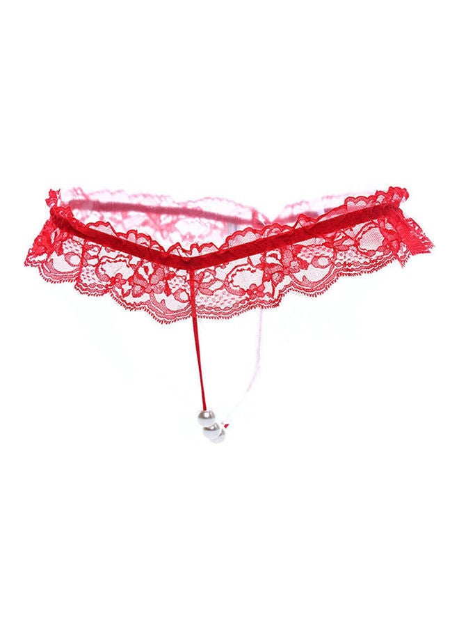 Faux Pearl Panties Red