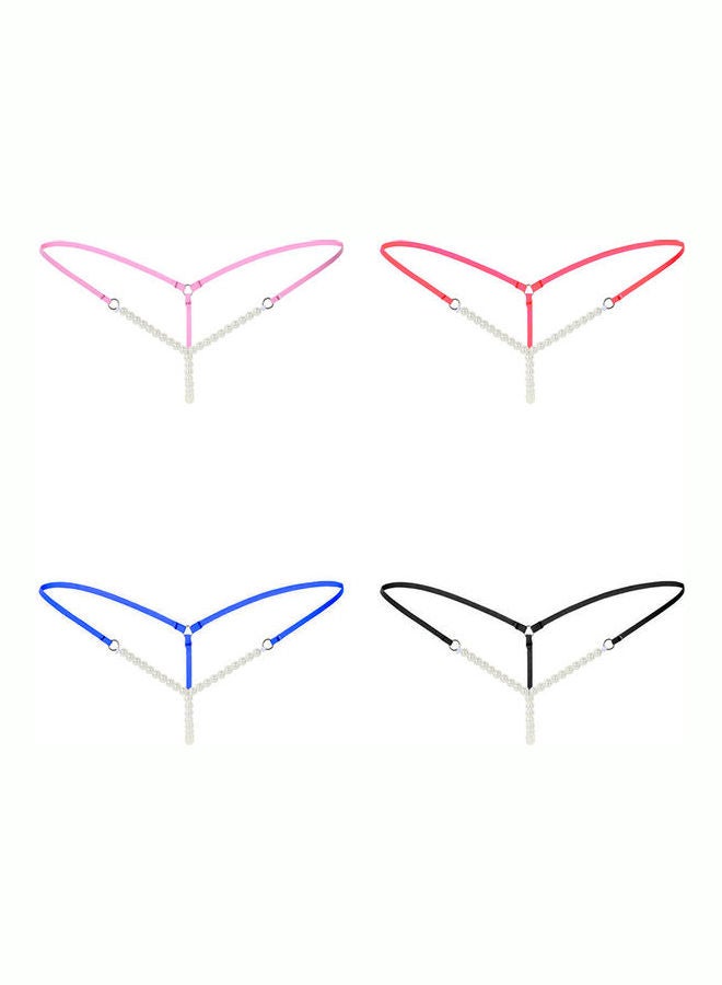 Women Faux Pearl Massage  Underwear Briefs Thongs G-String Knickers Royal Blue