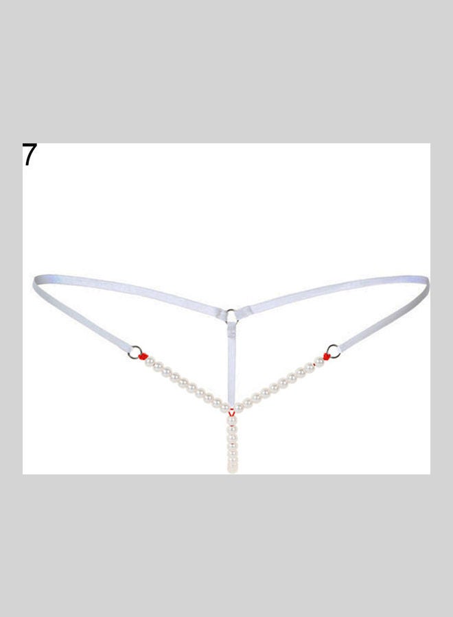 Women Faux Pearl Massage Underwear Briefs Thongs G-String Knickers White