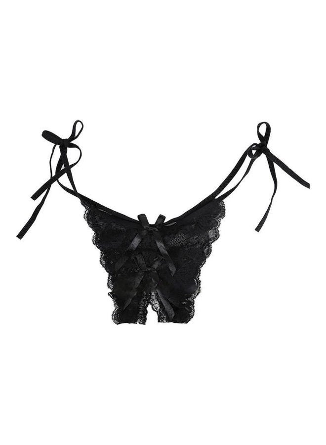 Women Lace Crotchless See Through Low Rise G-String Thong Briefs Underwear Black