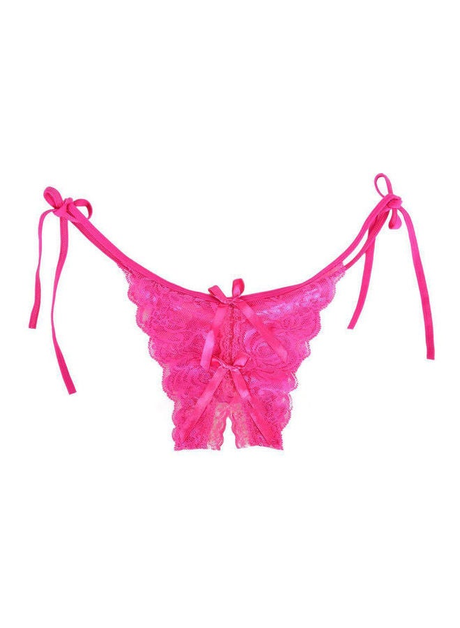 Women Lace Crotchless See Through Low Rise G-String Thong Briefs Underwear Rose Red