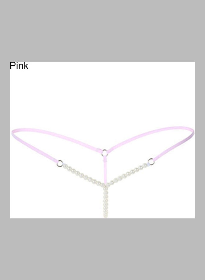 Lady Crotchless Faux Pearls G-string Briefs Underwear Underpants Pink