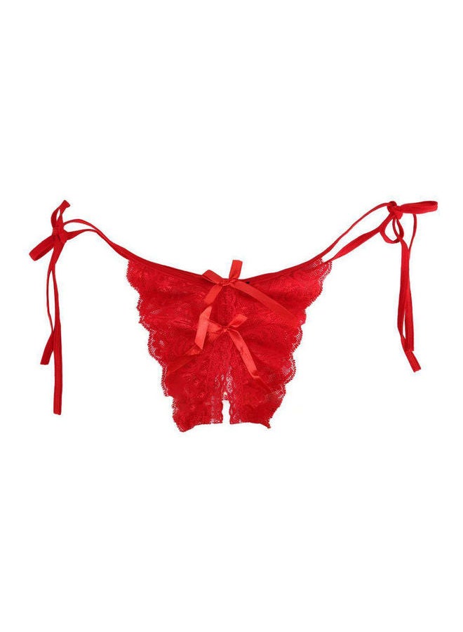 Women Lace Crotchless See Through Low Rise G-String Thong Briefs Underwear Red