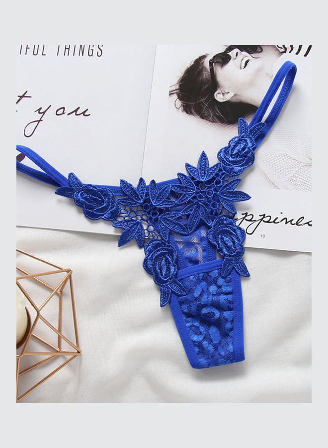 Hollow Embroidery Underwear G-String Blue