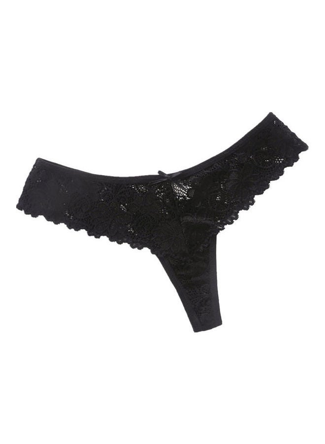 Solid Lace Detail G-String Black