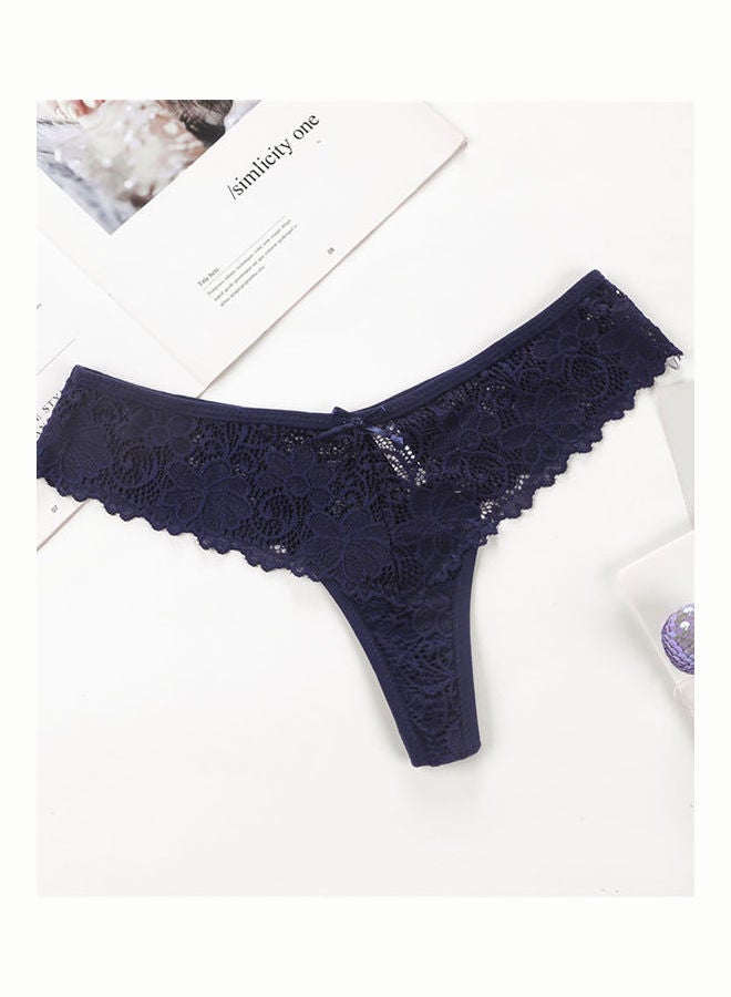 Solid Lace Detail G-String Black