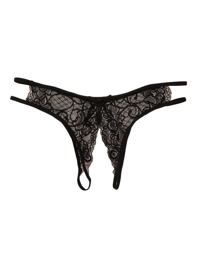 Embroidered Pattern G-String Panty Black