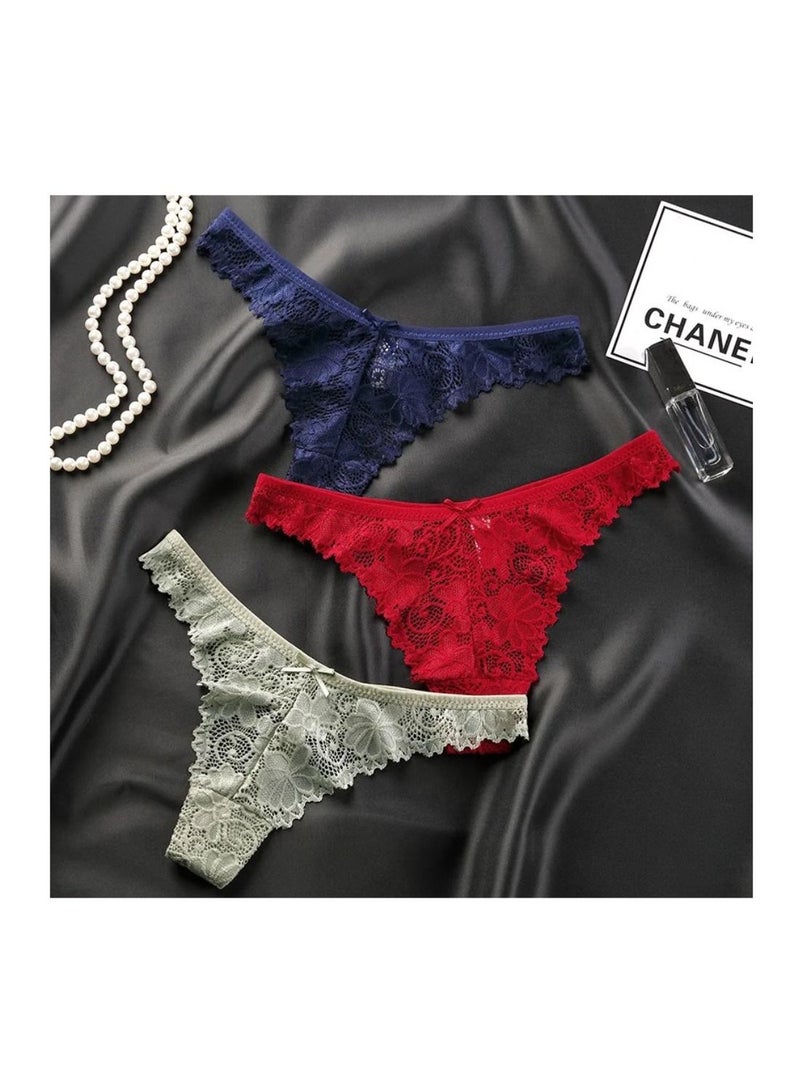 7-Piece Women Floral Lace Thong Panty Set Underwear G-String Panties