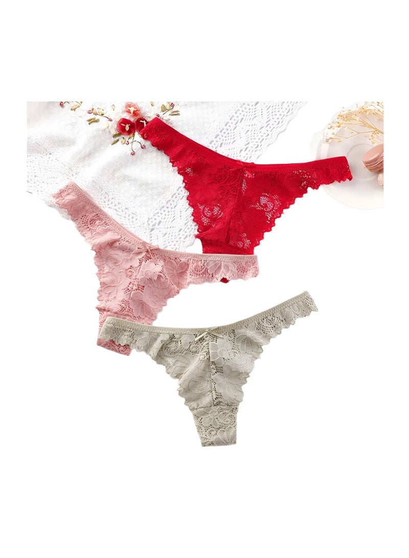 7-Piece Women Floral Lace Thong Panty Set Underwear G-String Panties